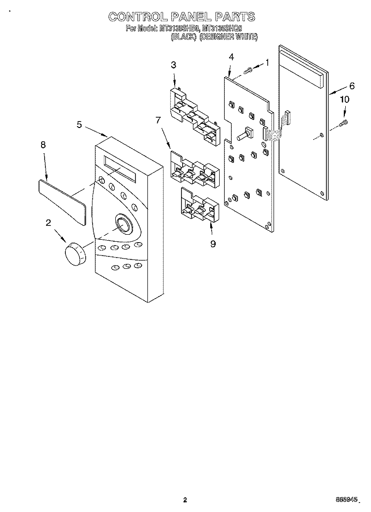 CONTROL PANEL Diagram and Parts List for MT3135SHQ0  Whirlpool Microwave