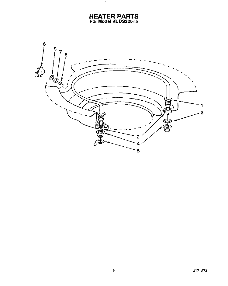 HEATER Diagram and Parts List for KUDS220T5  KitchenAid Dishwasher