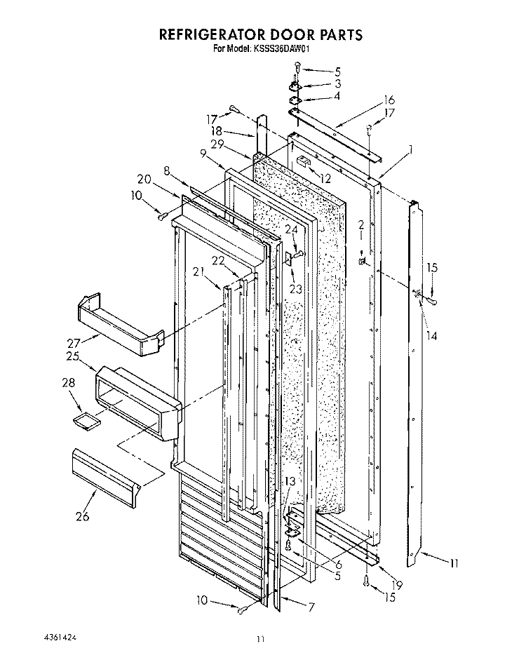 REFRIGERATOR DOOR Diagram and Parts List for KSSS36DAW01  KitchenAid Refrigerator