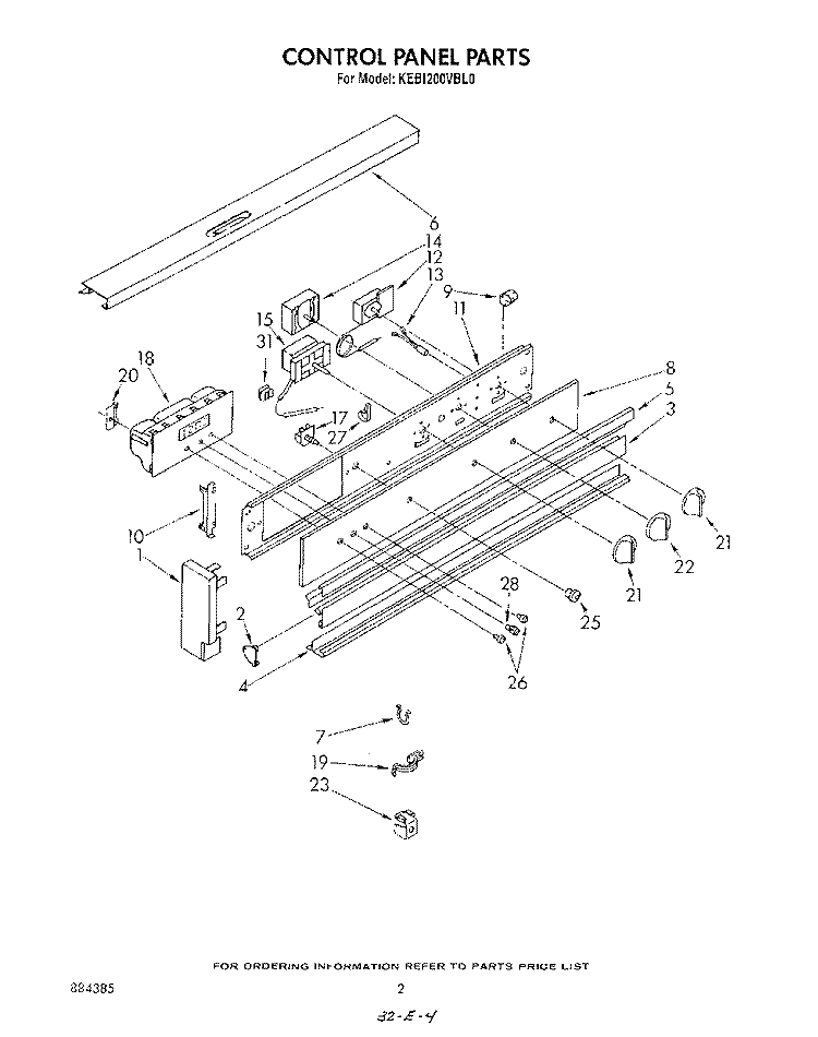 CONTROL PANEL Diagram and Parts List for KEBI200VBL0  KitchenAid Wall Oven
