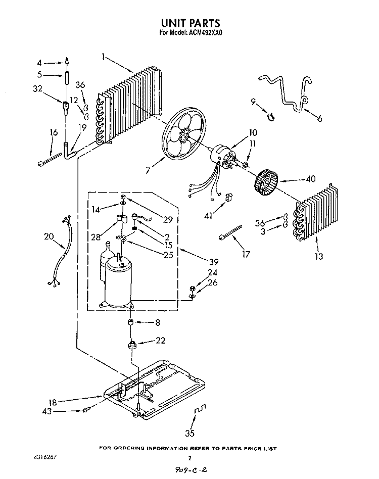UNIT Diagram and Parts List for ACM492XX0  Whirlpool Air Conditioner