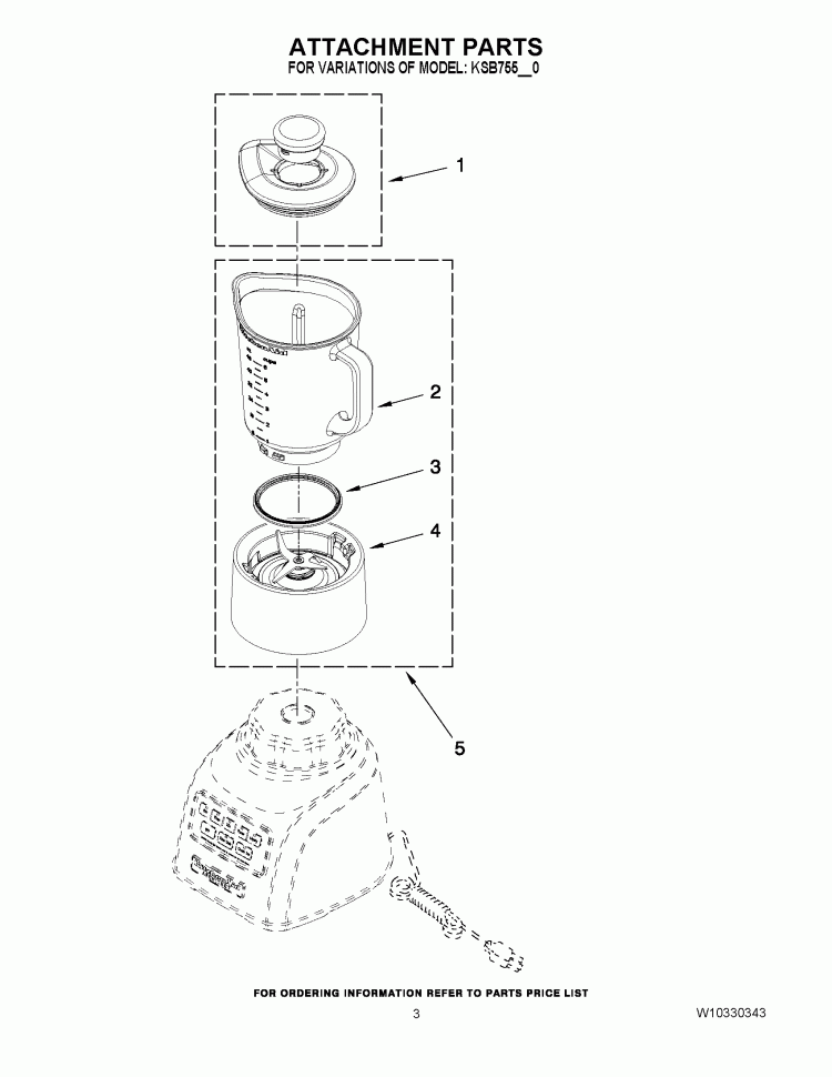 ATTACHMENT PARTS Diagram and Parts List for KSB755OB0  KitchenAid Blender