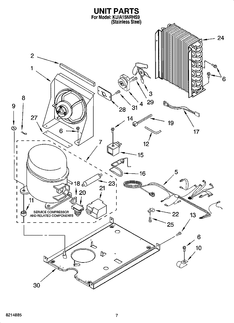 UNIT PARTS, OPTIONAL PARTS (NOT INCLUDED) Diagram and Parts List for KUIA15NRHS9  KitchenAid Ice Maker