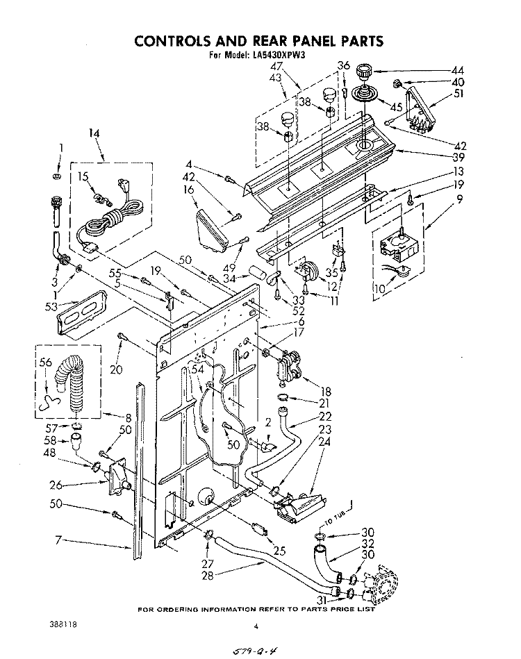 CONTROLS AND REAR PANEL Diagram and Parts List for LA5430XPW3  Whirlpool Washer