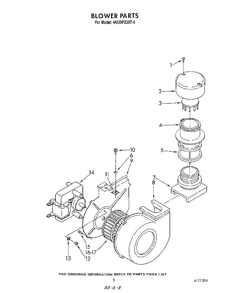 BLOWER Diagram and Parts List for 4KUDP220T0  KitchenAid Dishwasher