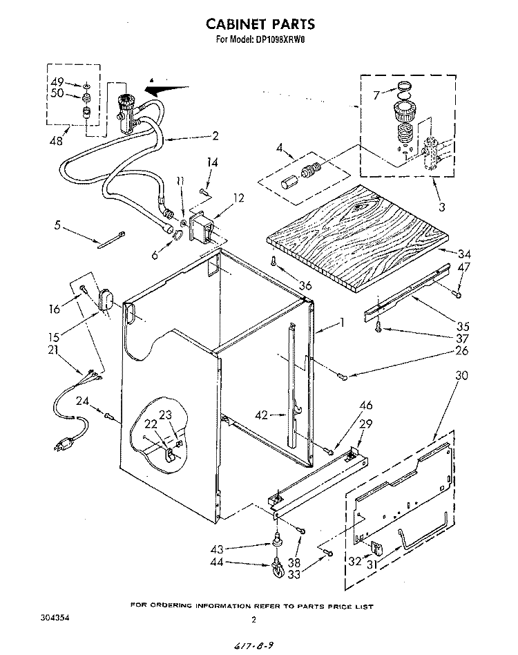 CABINET Diagram and Parts List for DP1098XRN0  Whirlpool Dishwasher