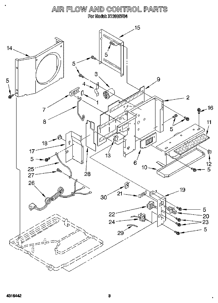 AIR FLOW AND CONTROL Diagram and Parts List for X12002V04  Roper Air Conditioner