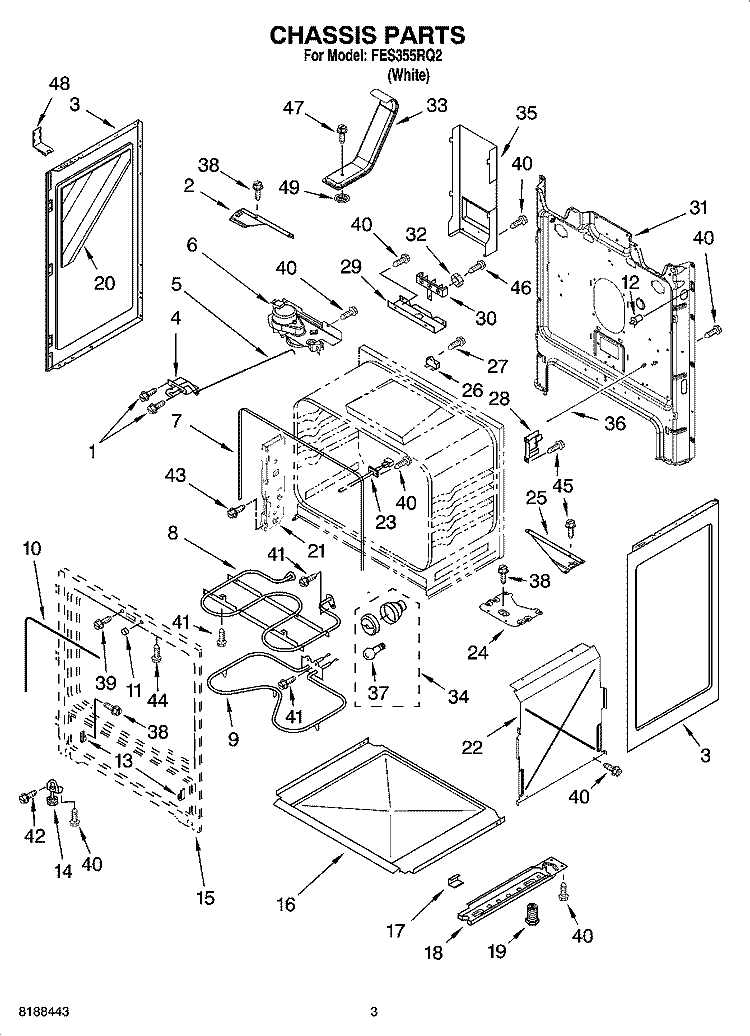 CHASSIS PARTS Diagram and Parts List for FES355RQ2  Roper Range