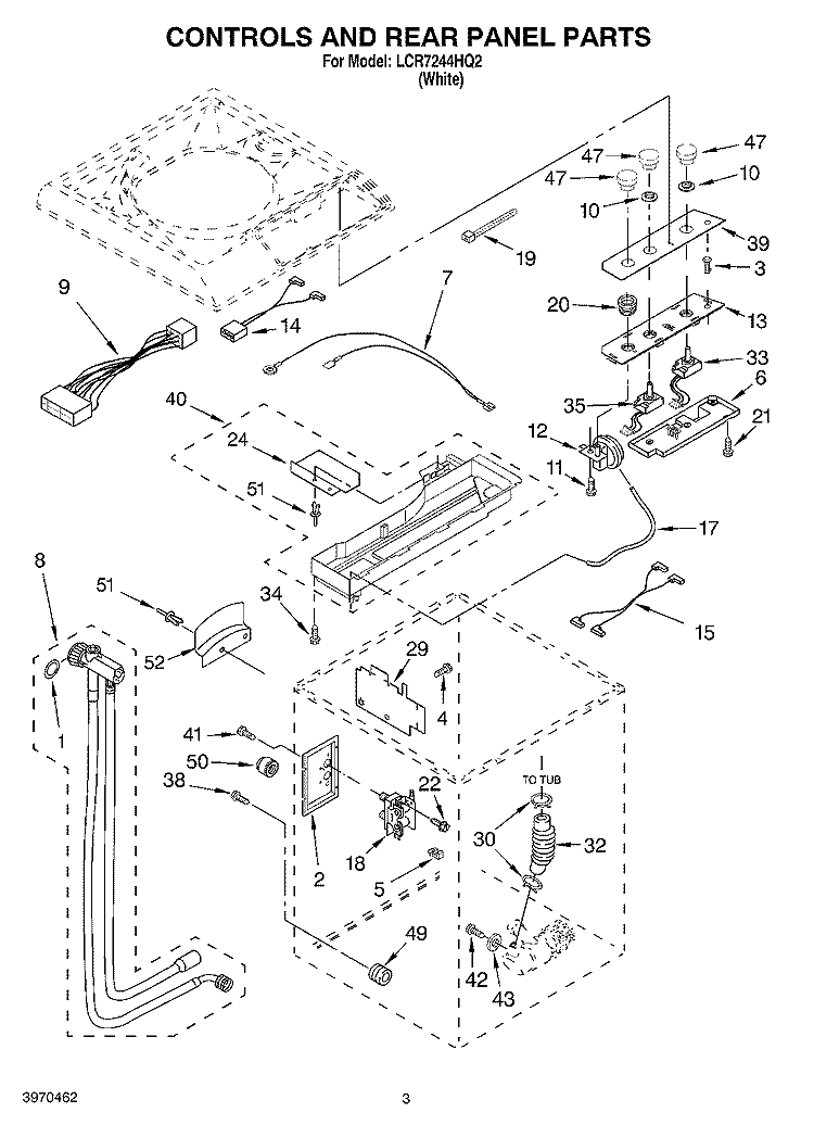 CONTROLS AND REAR PANEL PARTS Diagram and Parts List for LCR7244HQ2  Whirlpool Washer