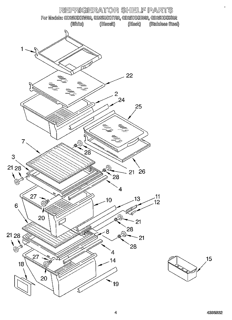 REFRIGERATOR SHELF Diagram and Parts List for GD25DIXHB02  Whirlpool Refrigerator