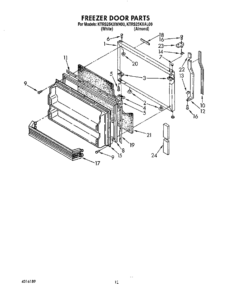 FREEZER DOOR Diagram and Parts List for KTRS25KXWH00  KitchenAid Refrigerator