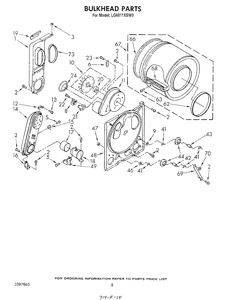 BULKHEAD Diagram and Parts List for LG6811XSW0  Whirlpool Dryer