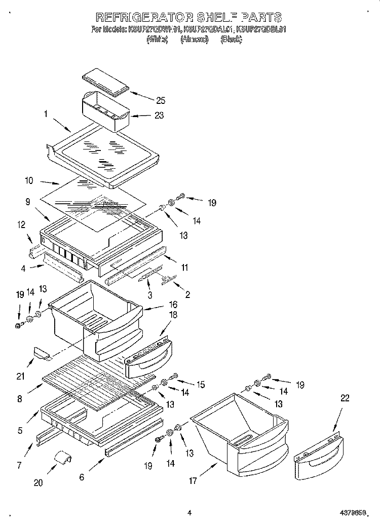 REFRIGERATOR SHELF Diagram and Parts List for KSUP27QDBL01  KitchenAid Refrigerator