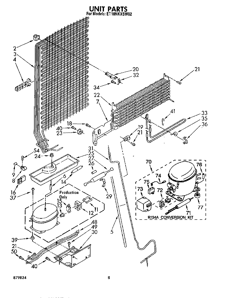 UNIT Diagram and Parts List for ET18NKXSW02  Whirlpool Refrigerator