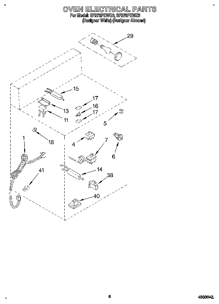 OVEN ELECTRICAL, LITERATURE Diagram and Parts List for SF378PEWZ0  Whirlpool Range