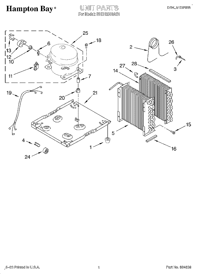 SECTION Diagram and Parts List for BHDH2500AS1  Whirlpool Dehumidifier