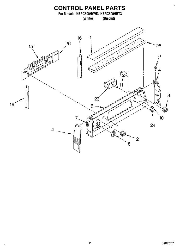 CONTROL PANEL Diagram and Parts List for KERC500HBT3  KitchenAid Range