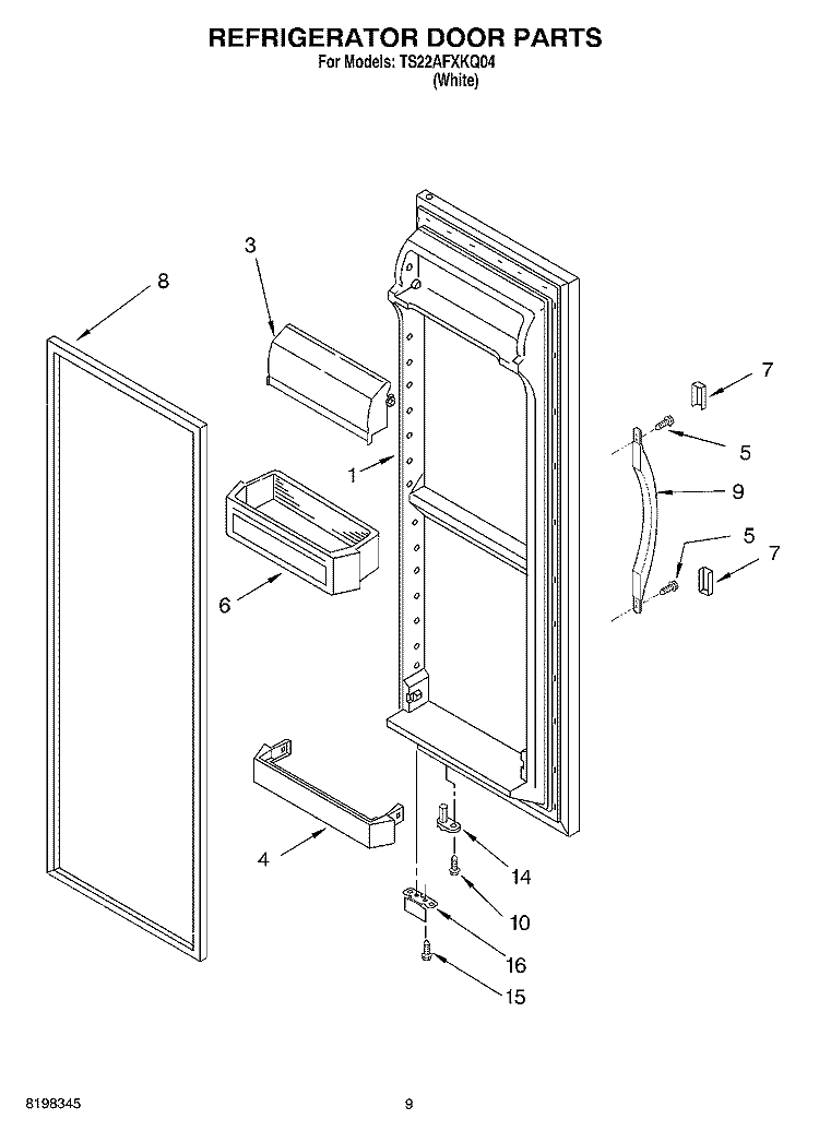 REFRIGERATOR DOOR Diagram and Parts List for TS22AFXKQ04  Estate Refrigerator