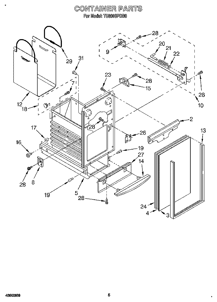CONTAINER Diagram and Parts List for TU800SPDB0  Whirlpool Trash Compactor