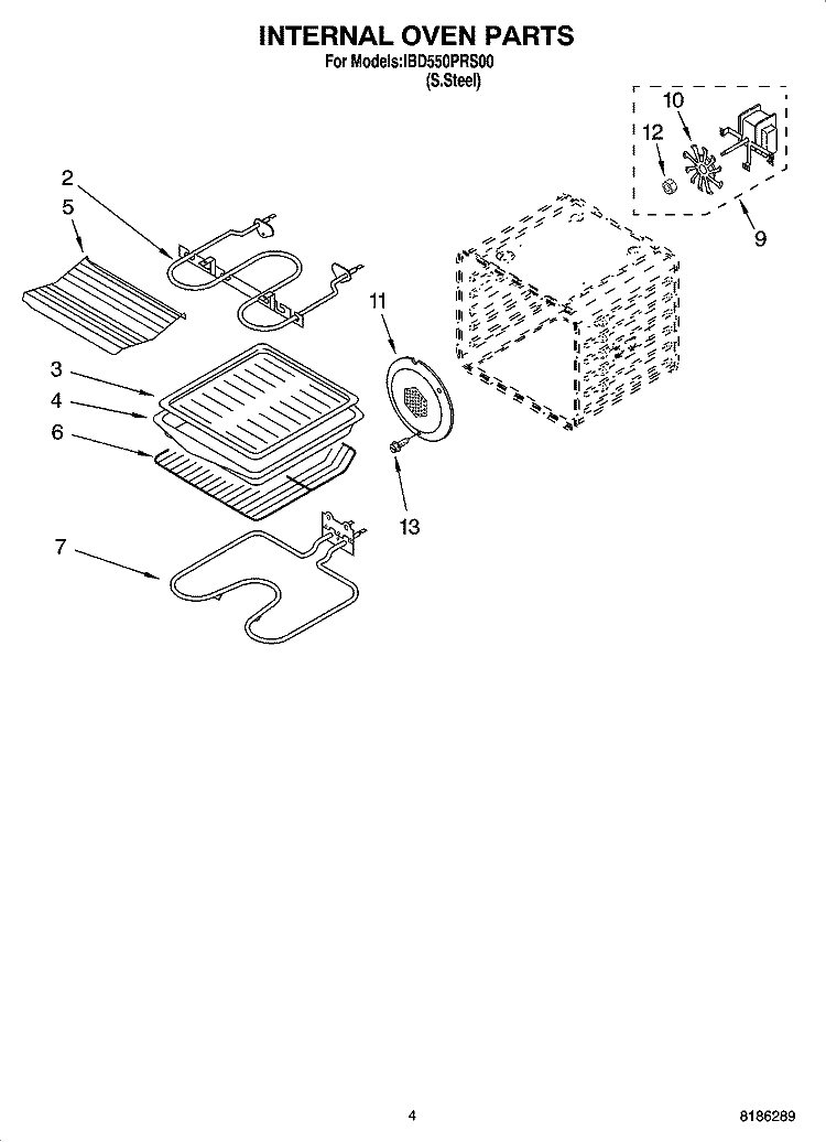INTERNAL OVEN PARTS Diagram and Parts List for IBD550PRS00  Whirlpool Wall Oven