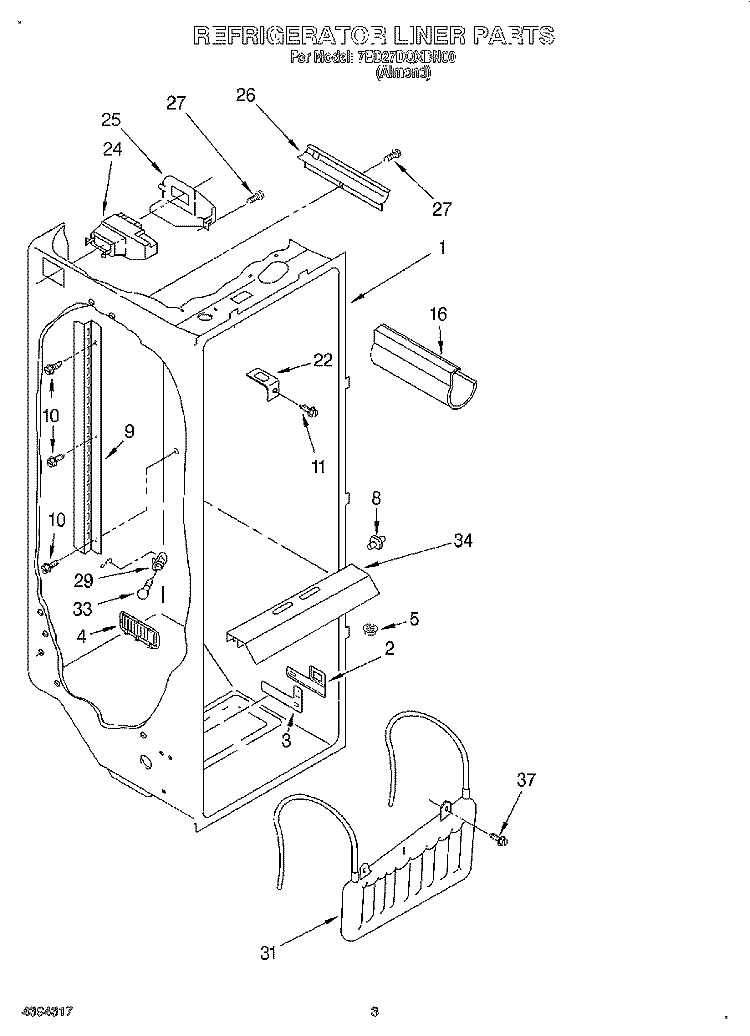 REFRIGERATOR LINER Diagram and Parts List for 7ED27DQXDN00  Whirlpool Refrigerator