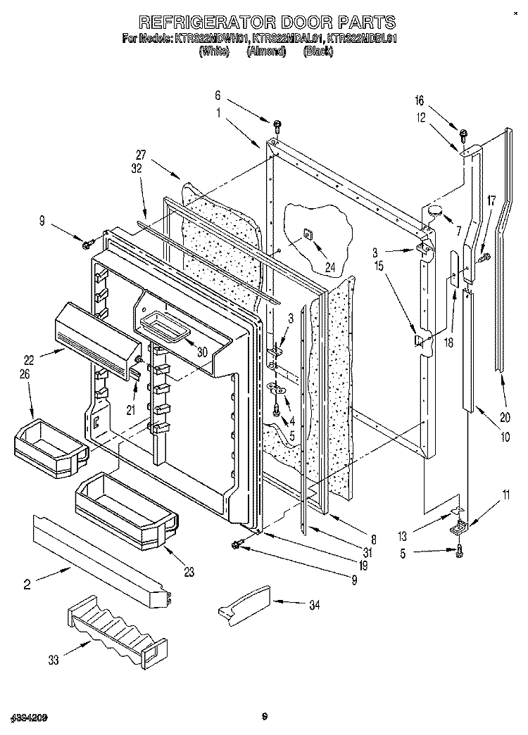 REFRIGERATOR DOOR Diagram and Parts List for KTRS22MDBL01  KitchenAid Refrigerator