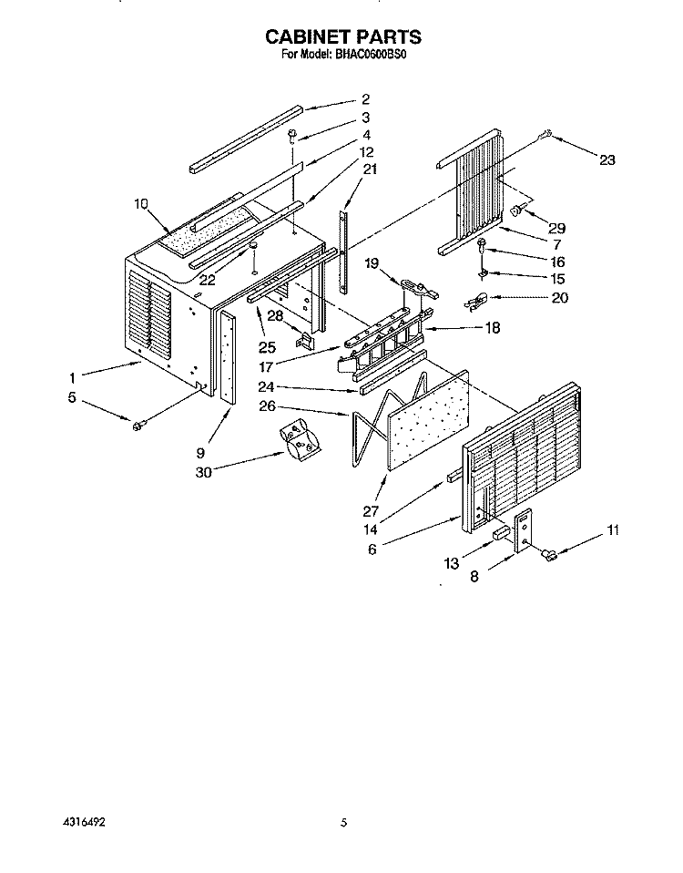 CABINET Diagram and Parts List for BHAC0600BS0  Whirlpool Air Conditioner