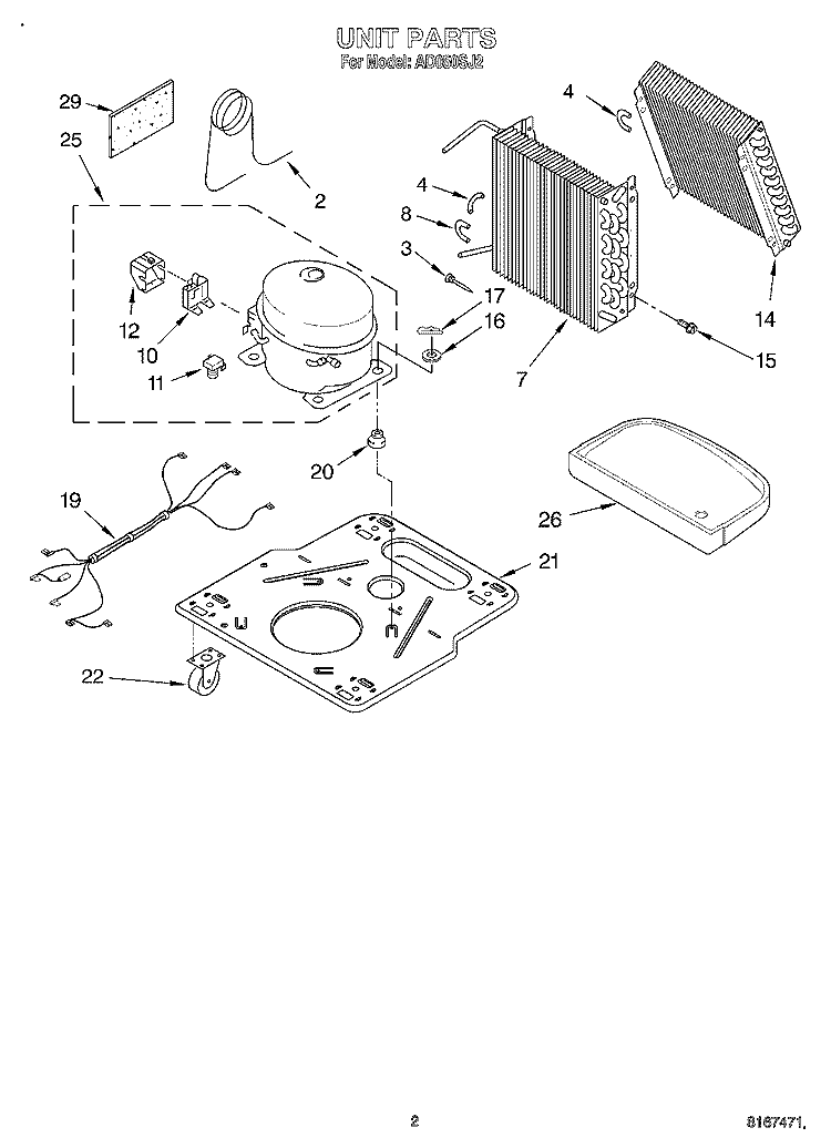 SECTION Diagram and Parts List for AD050SJ2  Whirlpool Dehumidifier