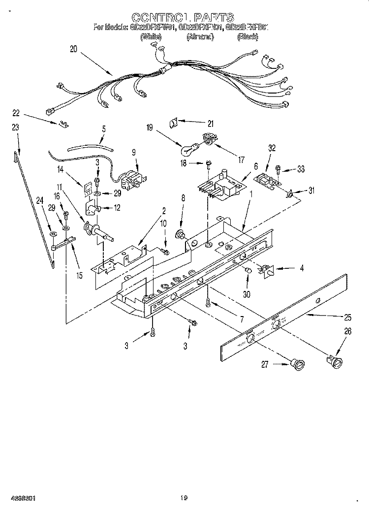CONTROL Diagram and Parts List for GD22DFXFB01  Whirlpool Refrigerator