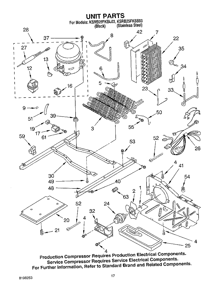 UNIT PARTS Diagram and Parts List for KSRB25FKSS03  KitchenAid Refrigerator