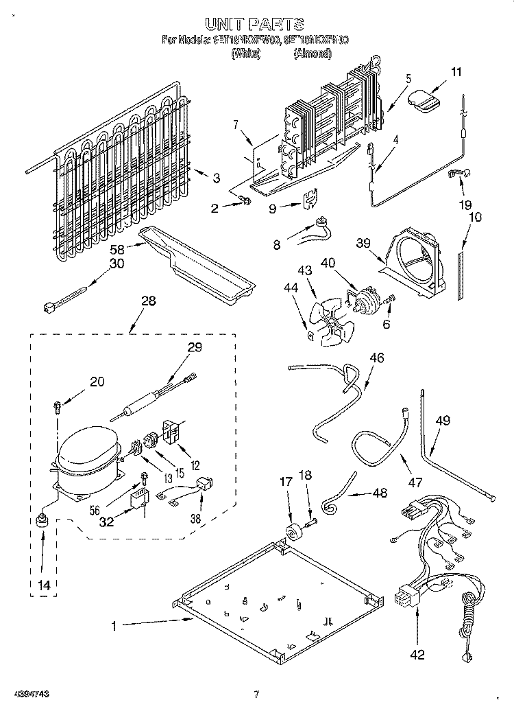 UNIT Diagram and Parts List for 9ET18NKXFN00  Whirlpool Refrigerator