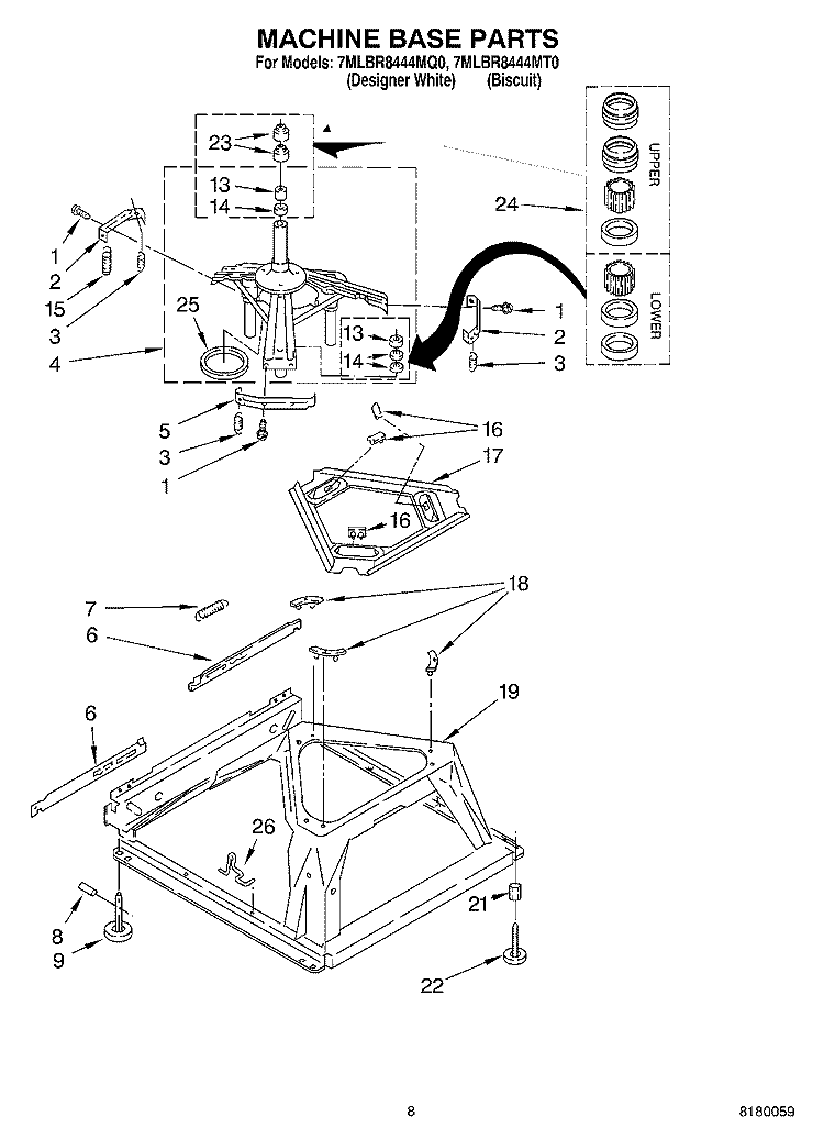 MACHINE BASE PARTS Diagram and Parts List for 7MLBR8444MQ0  Whirlpool Washer