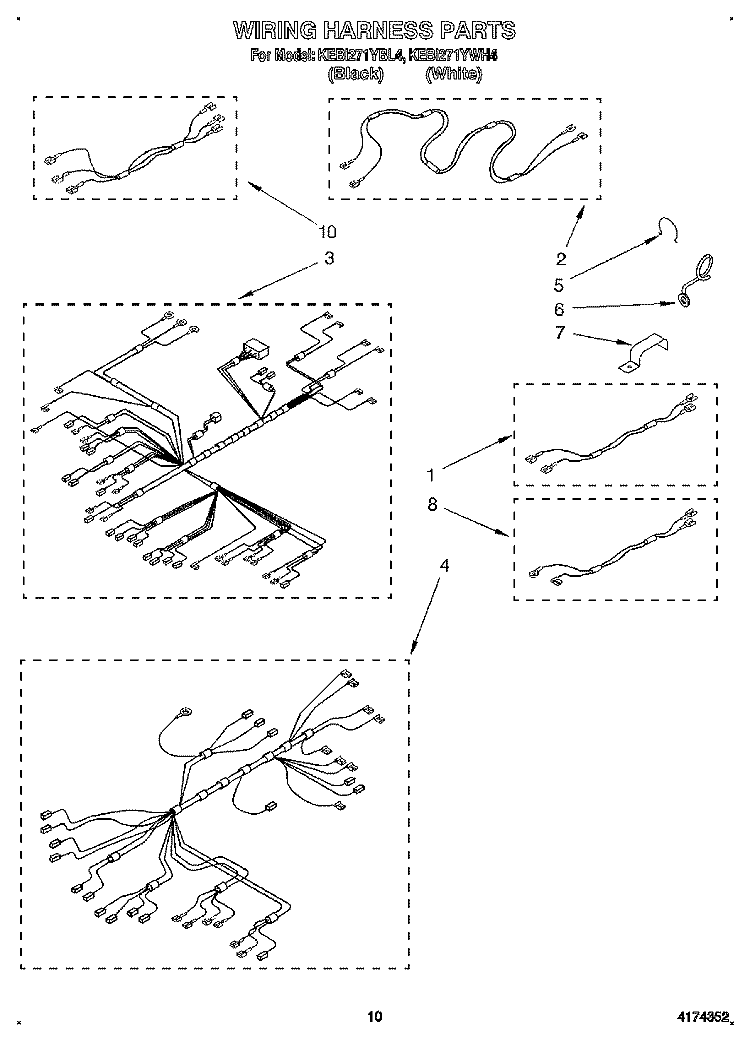 WIRING HARNESS Diagram and Parts List for KEBI271YBL4  KitchenAid Wall Oven