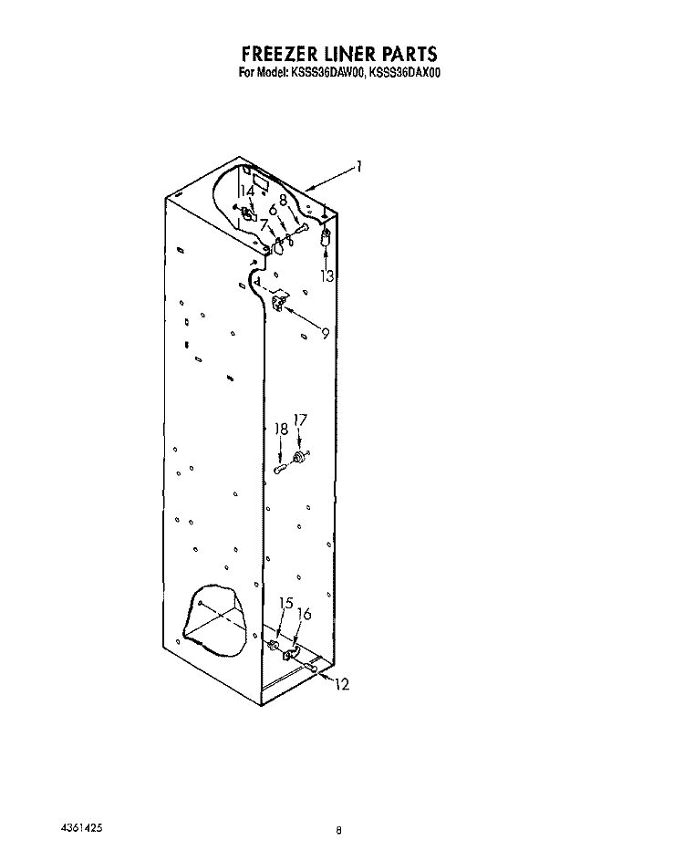 FREEZER LINER Diagram and Parts List for KSSS36DAW00  KitchenAid Refrigerator