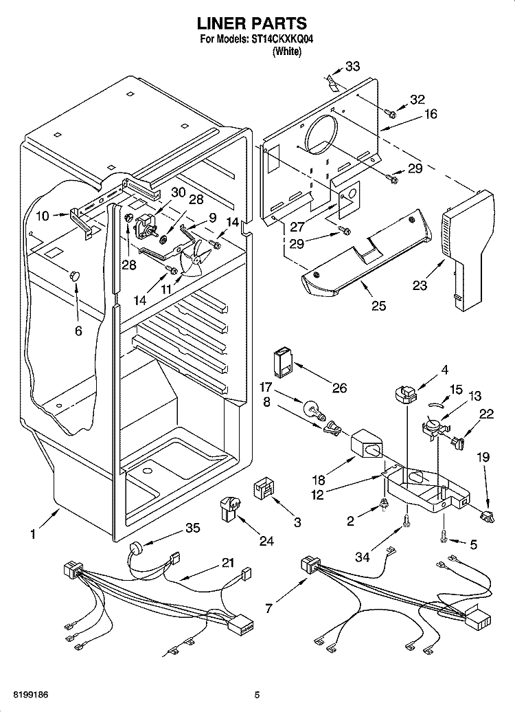 LINER PARTS Diagram and Parts List for ST14CKXKQ04  Whirlpool Refrigerator