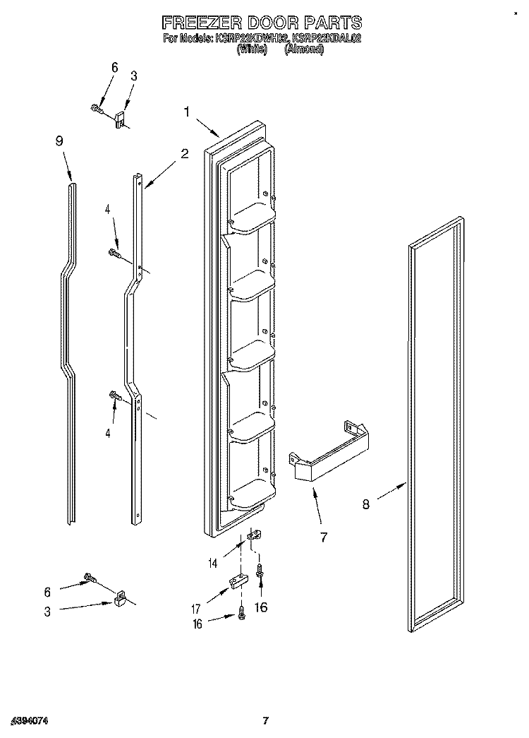 FREEZER DOOR Diagram and Parts List for KSRP22KDAL02  KitchenAid Refrigerator