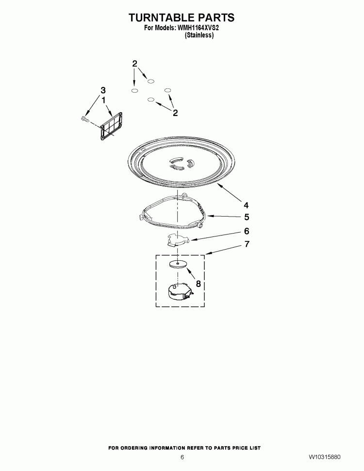 TURNTABLE PARTS Diagram and Parts List for WMH1164XVS2  Whirlpool Microwave