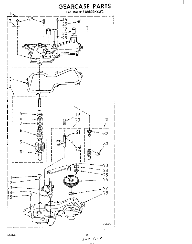 GEARCASE Diagram and Parts List for LA9800XKW2  Whirlpool Washer