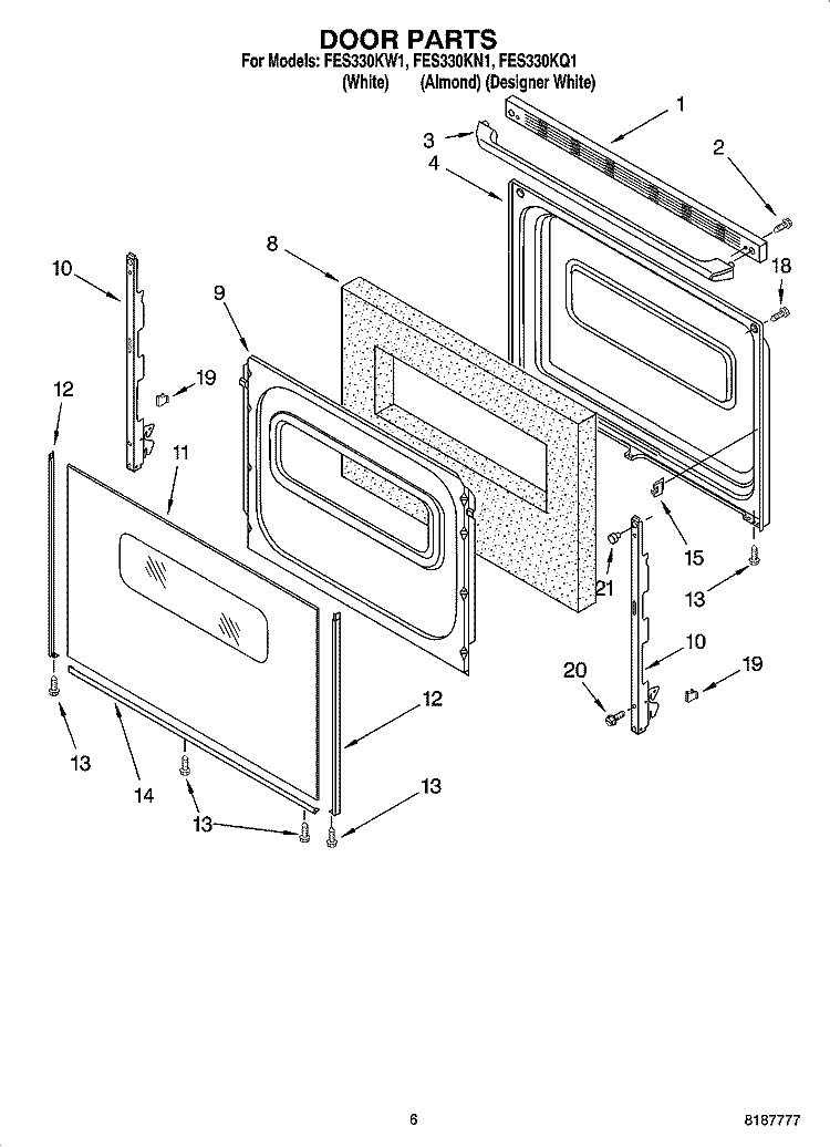 DOOR PARTS, MISCELLANEOUS PARTS Diagram and Parts List for FES330KQ1  Roper Range