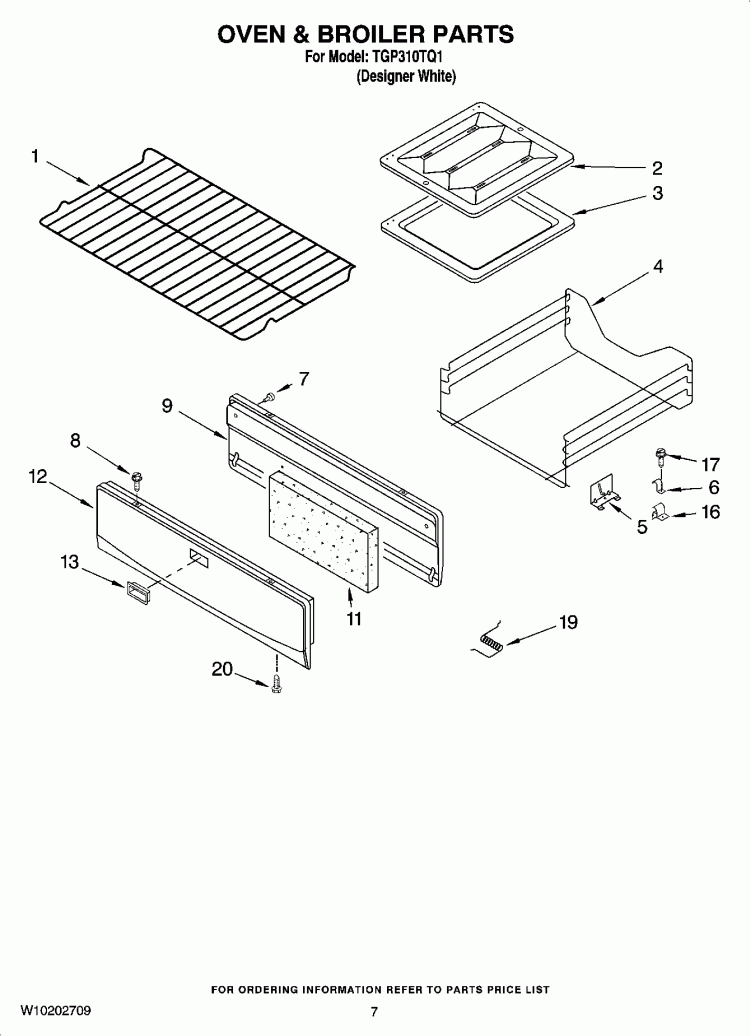 OVEN & BROILER PARTS Diagram and Parts List for TGP310TQ1  Estate Range