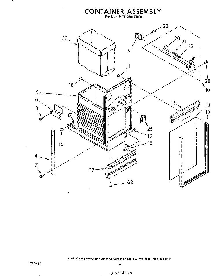 CONTAINER Diagram and Parts List for TU4000XRP0  Whirlpool Trash Compactor