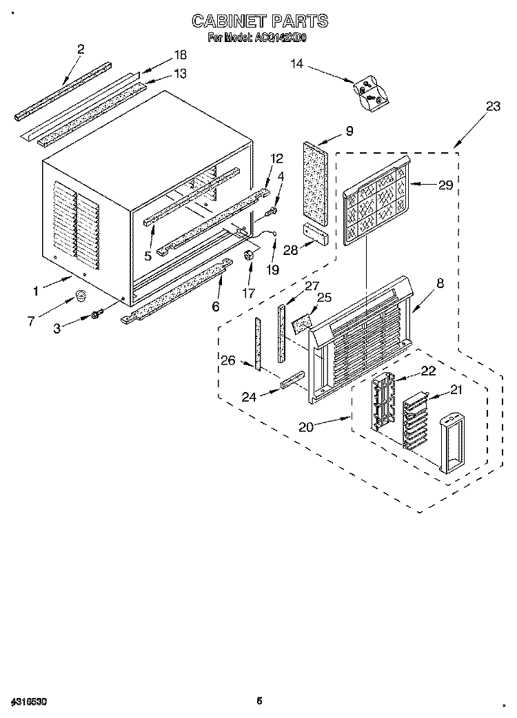 CABINET Diagram and Parts List for ACQ142XD0  Whirlpool Air Conditioner