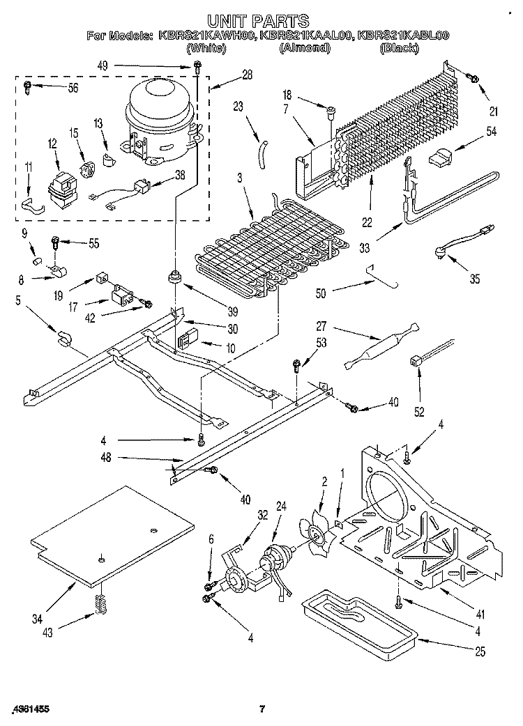 UNIT Diagram and Parts List for KBRS21KABL00  KitchenAid Refrigerator