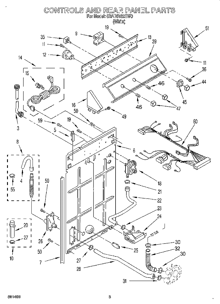 CONTROLS AND REAR PANEL Diagram and Parts List for 6RAB5132EW0  Whirlpool Washer