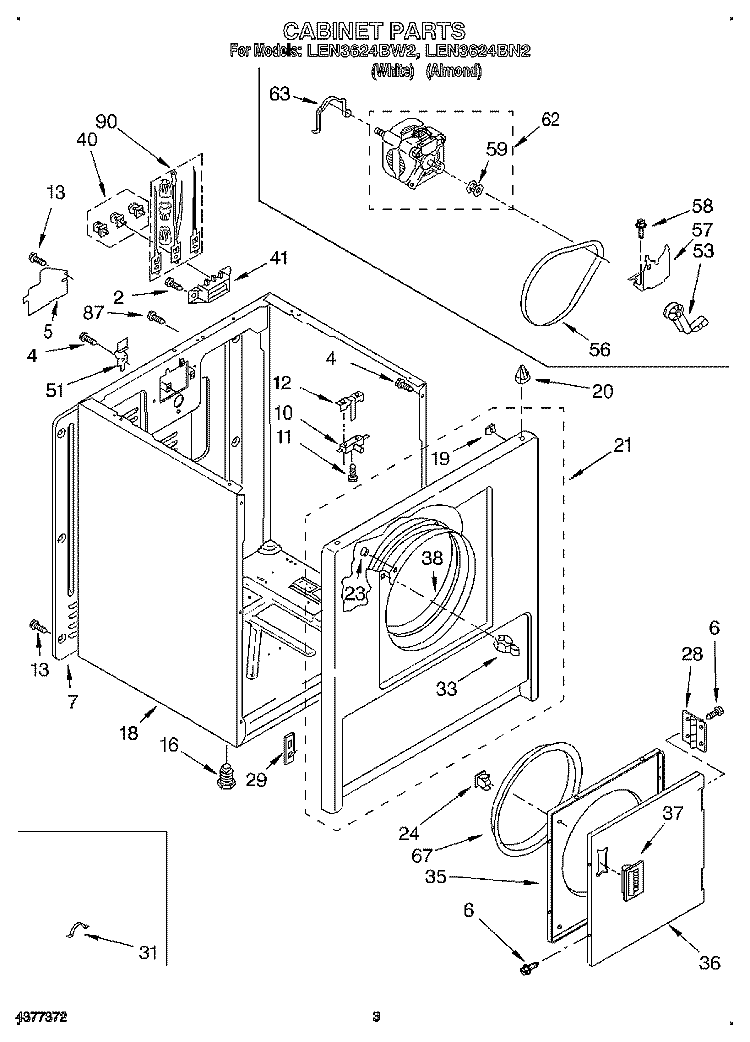 SECTION Diagram and Parts List for LEN3624BW2  Whirlpool Dryer