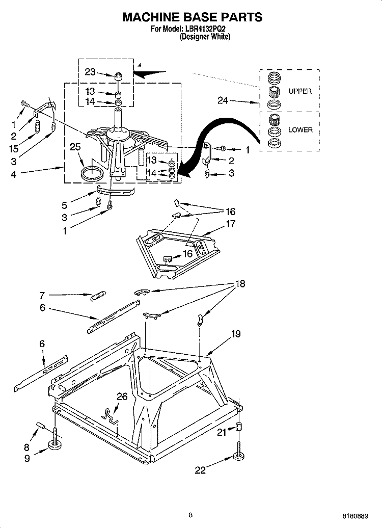 MACHINE BASE PARTS Diagram and Parts List for LBR4132PQ2  Whirlpool Washer