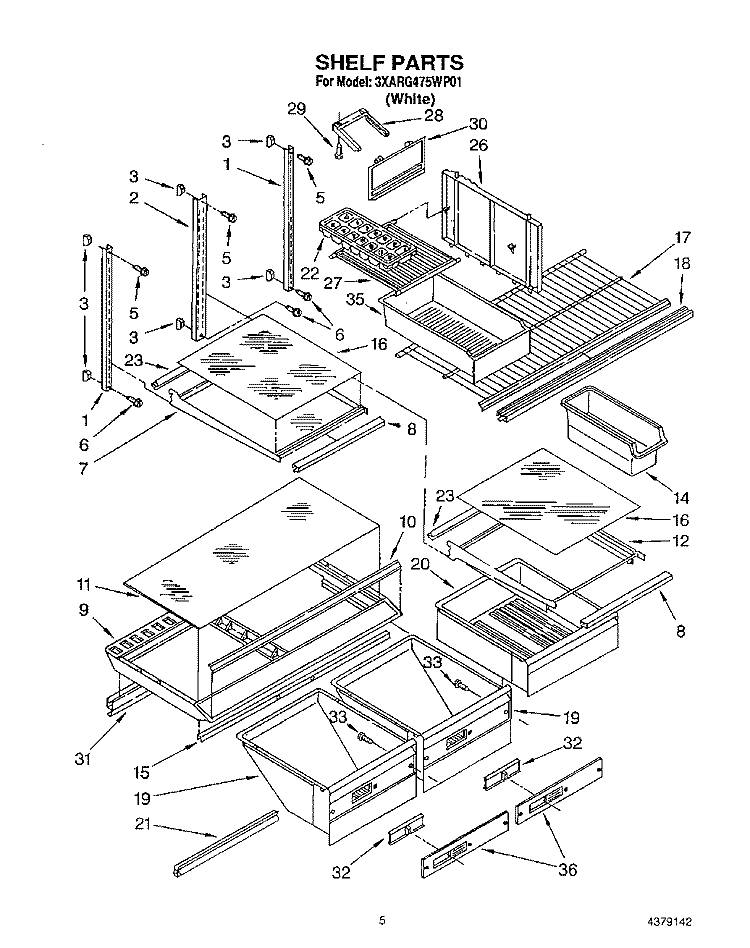 SHELF, LIT/OPTIONAL Diagram and Parts List for 3XARG475WP01  Whirlpool Refrigerator