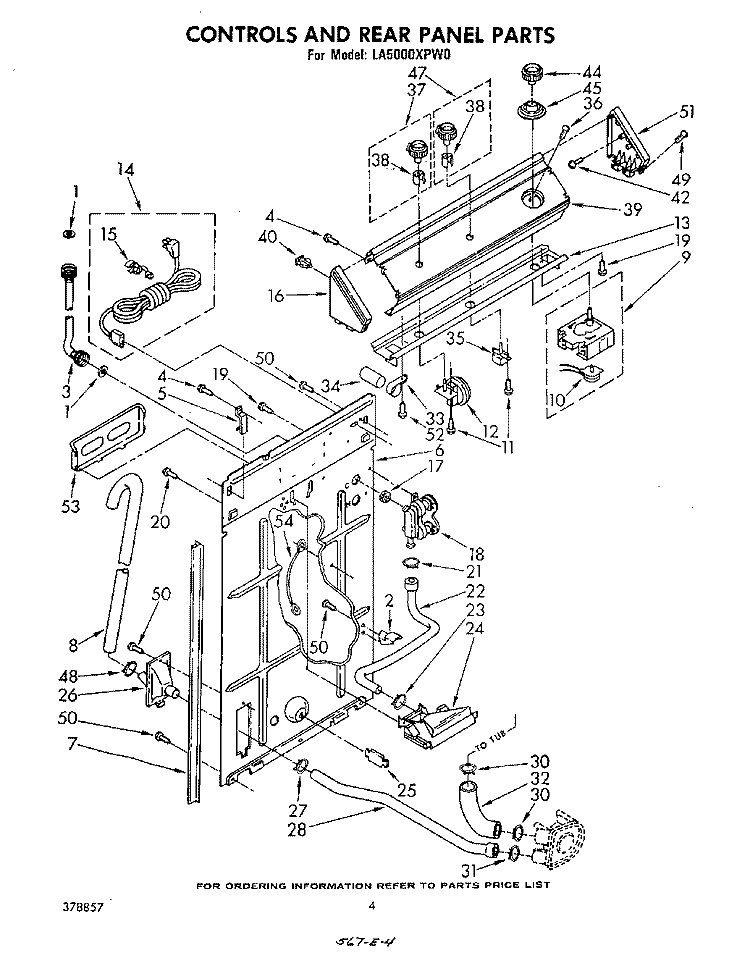CONTROLS AND REAR PANEL Diagram and Parts List for LA5000XPW0  Whirlpool Washer