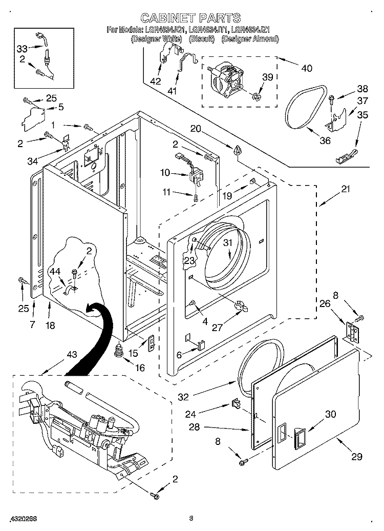 CABINET Diagram and Parts List for LGR4634JQ1  Whirlpool Dryer