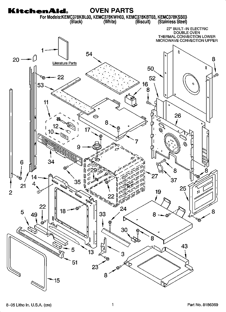 OVEN PARTS Diagram and Parts List for KEMC378KWH03  KitchenAid Microwave Oven Combo